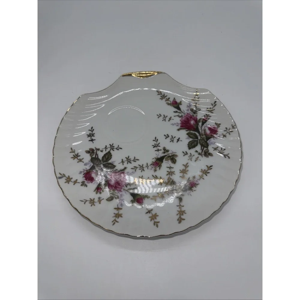Japanese Moss Rose Seashell Snack Plate Gold‎ Trim Plates And Cups.